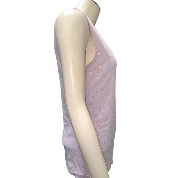 Ann Taylor Petite Medium Sheer Lilac Sequin Tank Top Sleeveless Scoop Neck Light - Picture 6 of 11